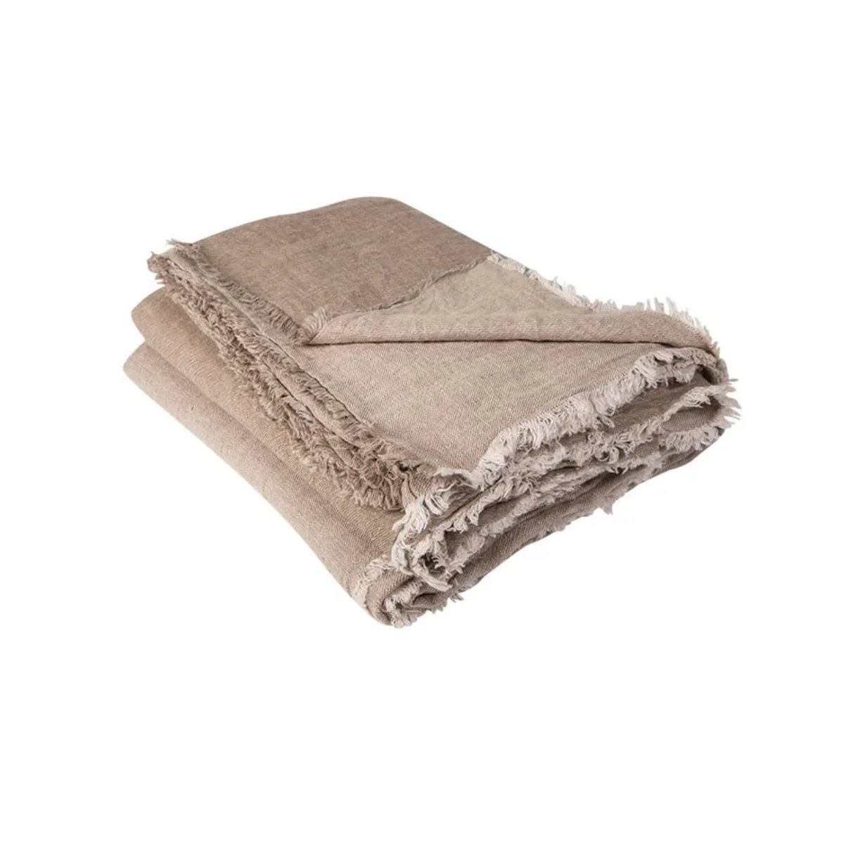Plaid Vice Versa Frange - Lin Lavé Froissé - Taupe/Ciment - 1