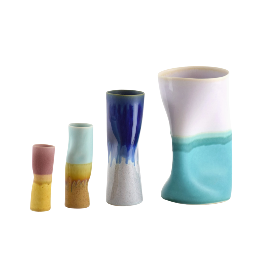 Vase Cylindre - Distortion Bleu et Jaune - 2