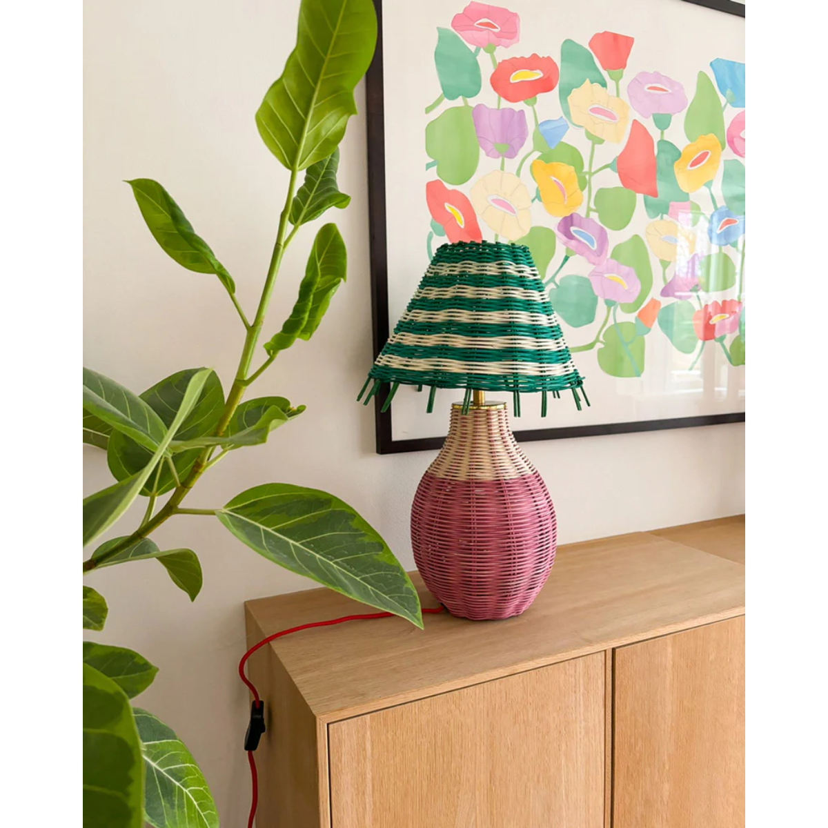 Lampe de Table - Rotin Rayures Pink Tall - 2