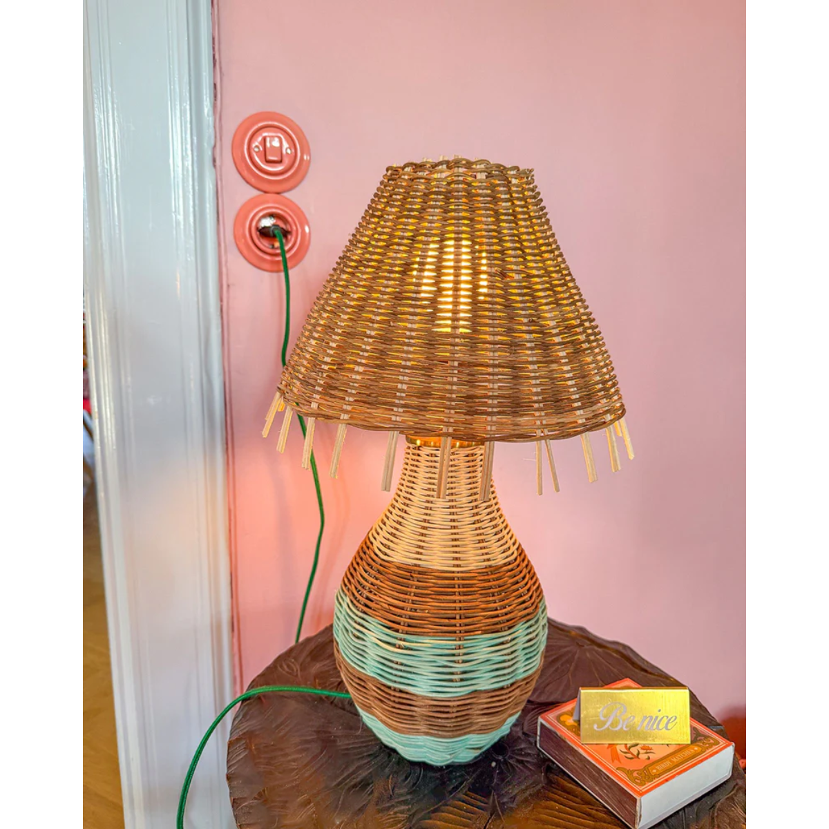Lampe de Table - Rotin Rayures Brun Tall - 2