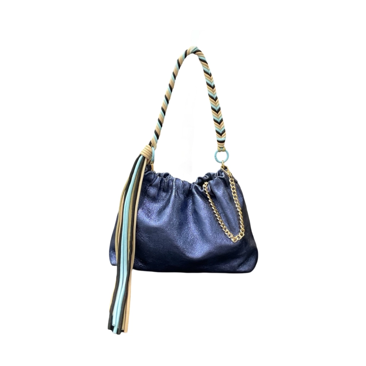 Sac Cuir Irisé Cordon - Plissa Bleu Royal - 2