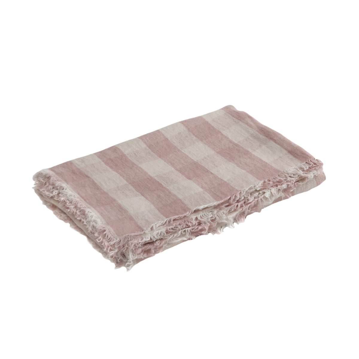 Plaid Vice Versa Frange - Lin Lavé Cottage - Bois de Rose 140x250 cm - 1